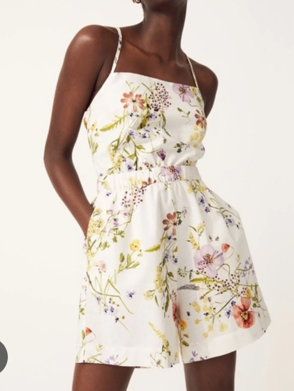 H&M Wildflower Meadow Collection Floral Linen/Organic Cotton‎ Blend Romper SzM